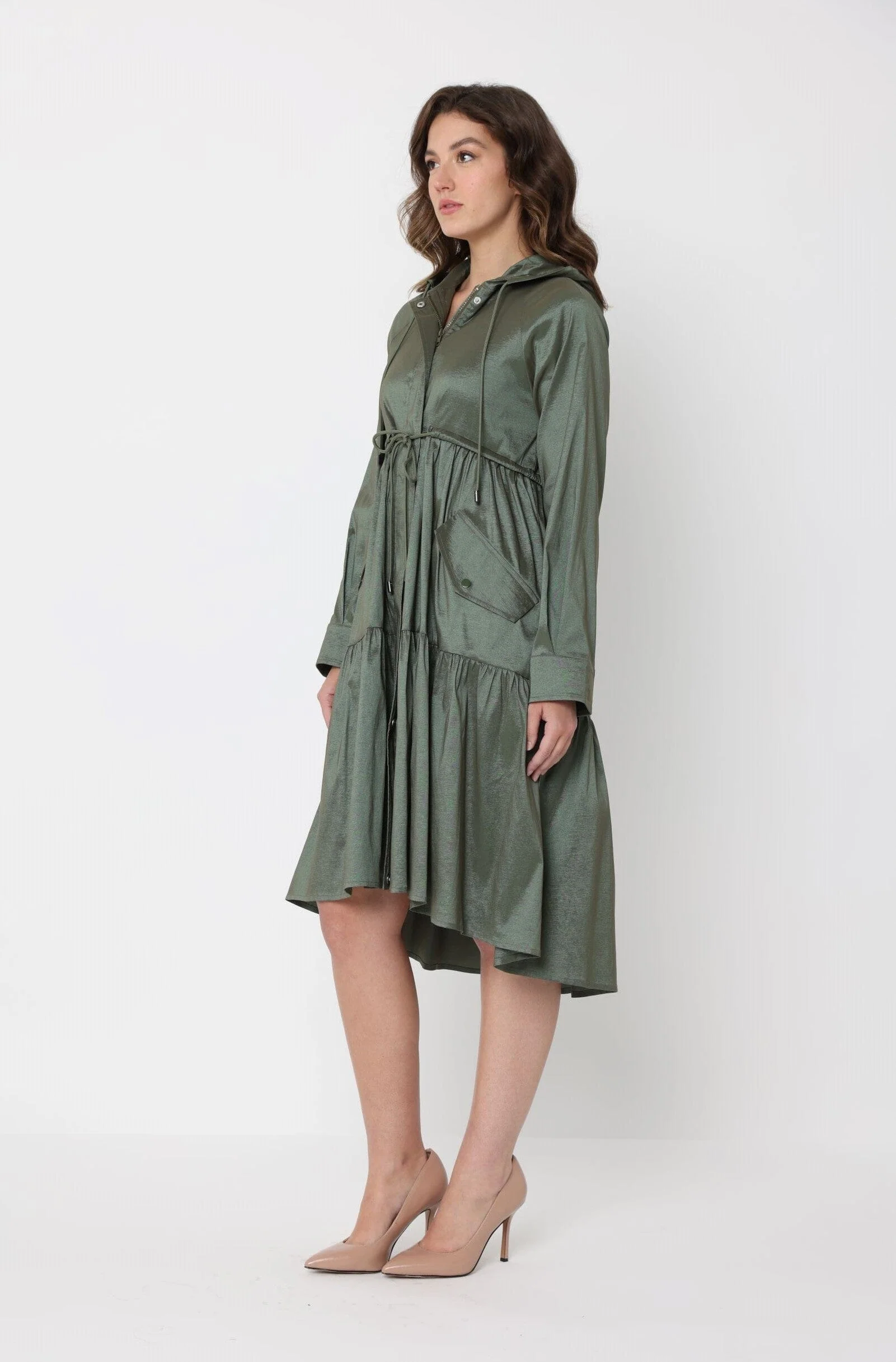 Parachute Gathered Hoodie Dress With Drawstring - Image 3