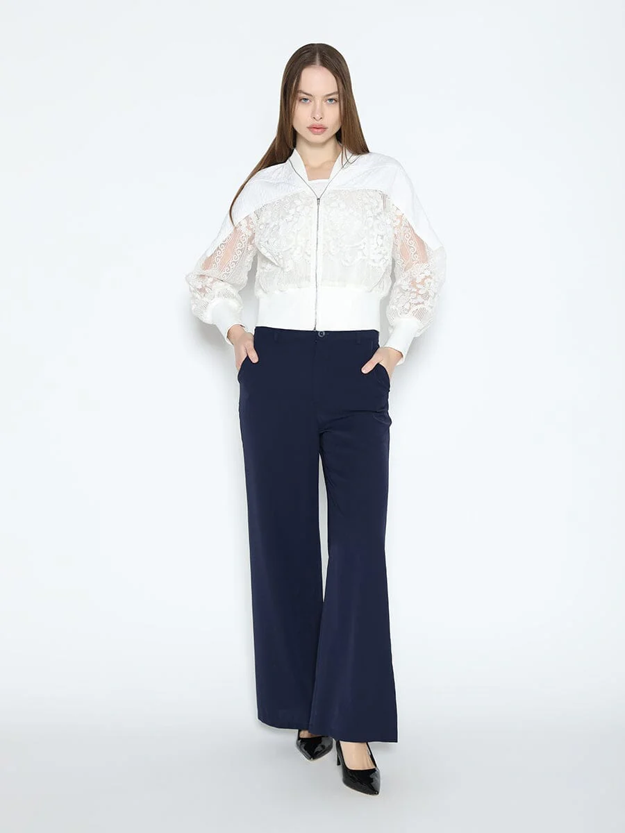 Patchwork Lace Embroidered Zip-Up Jacket - Image 2
