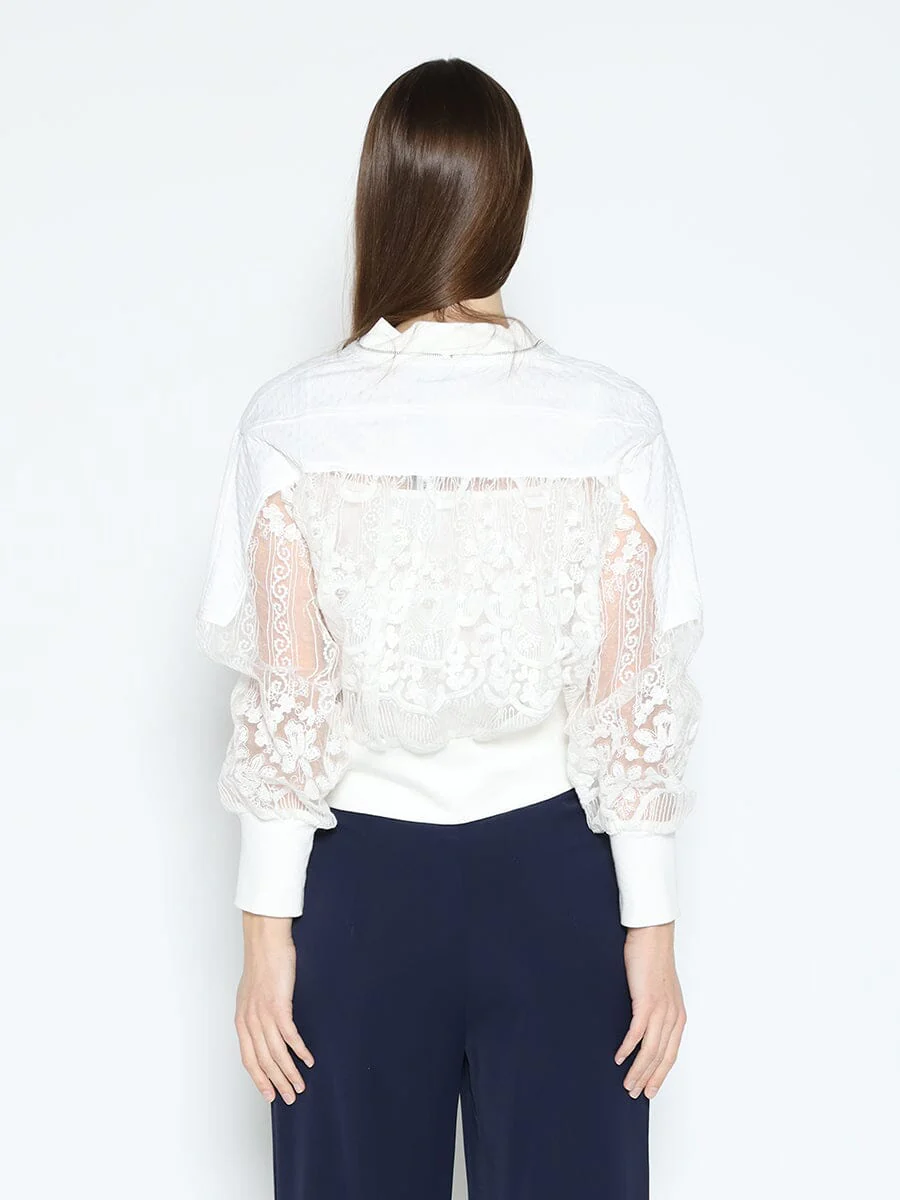Patchwork Lace Embroidered Zip-Up Jacket - Image 4
