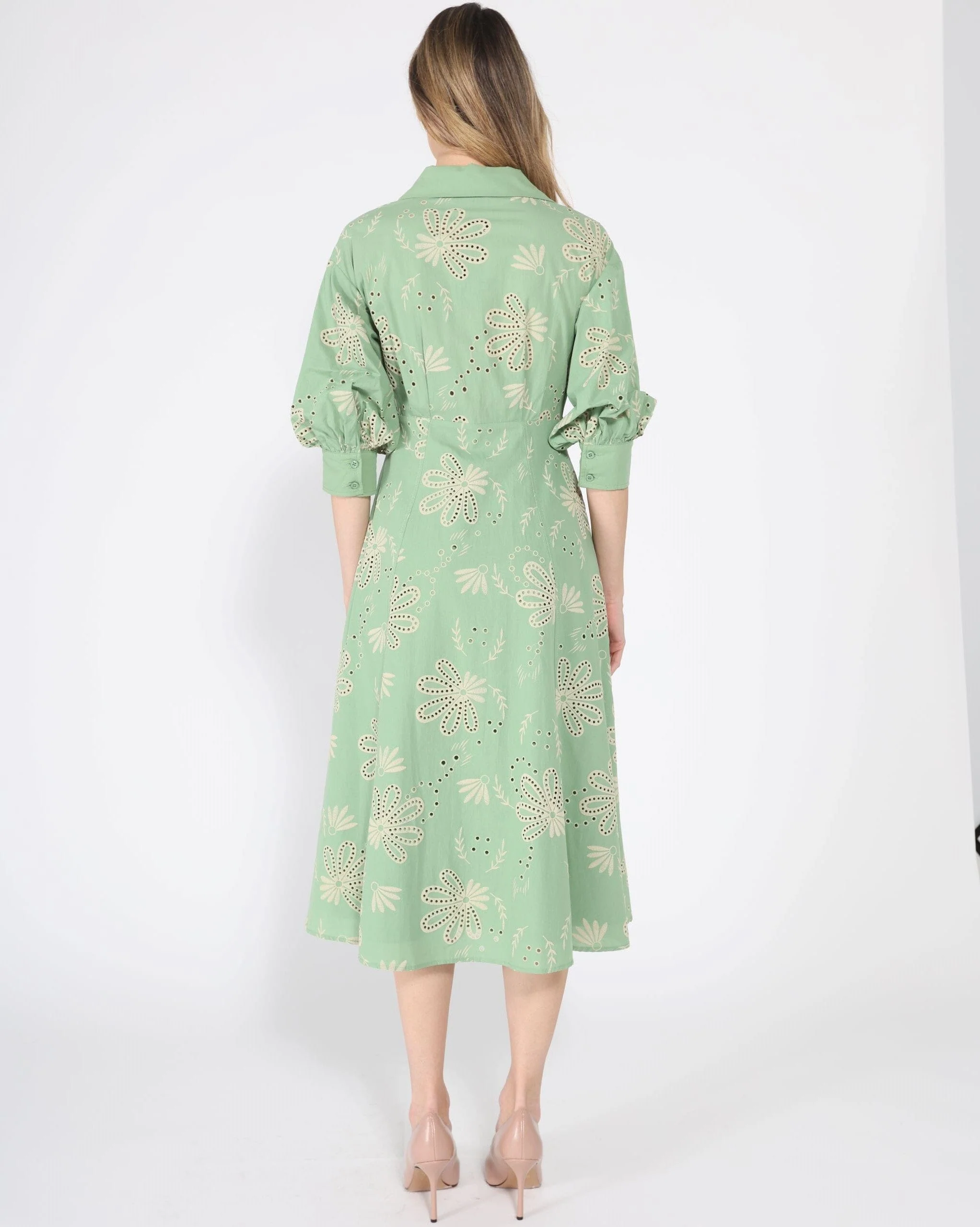 Patterned A-Line Dress with V-Neck Collar - Image 4