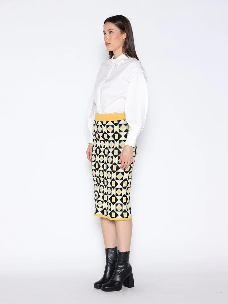 Patterned Wool Knitted Pencil Skirt - Image 3