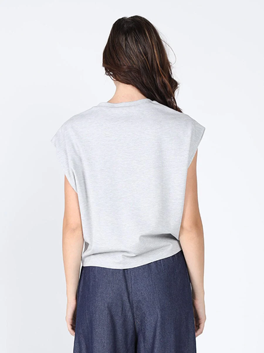 Pearl Beaded Round Neck Side Twist Knot Top - Image 4