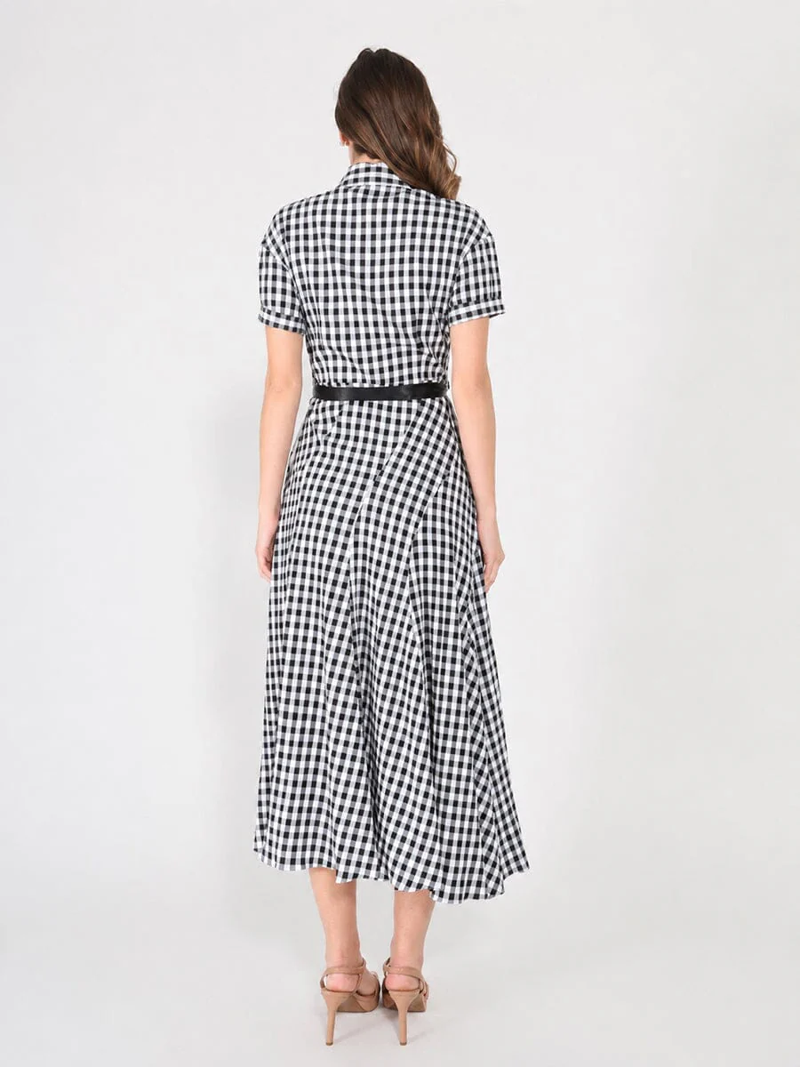 Plaid Pattern Asymmetrical Ruffle Midi Dress - Image 4