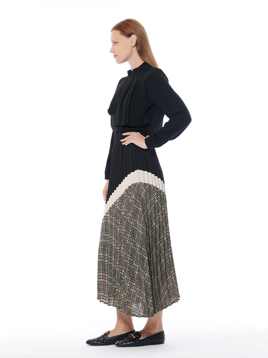 Pleated Skirt with Checks and Color Blocks - Image 3