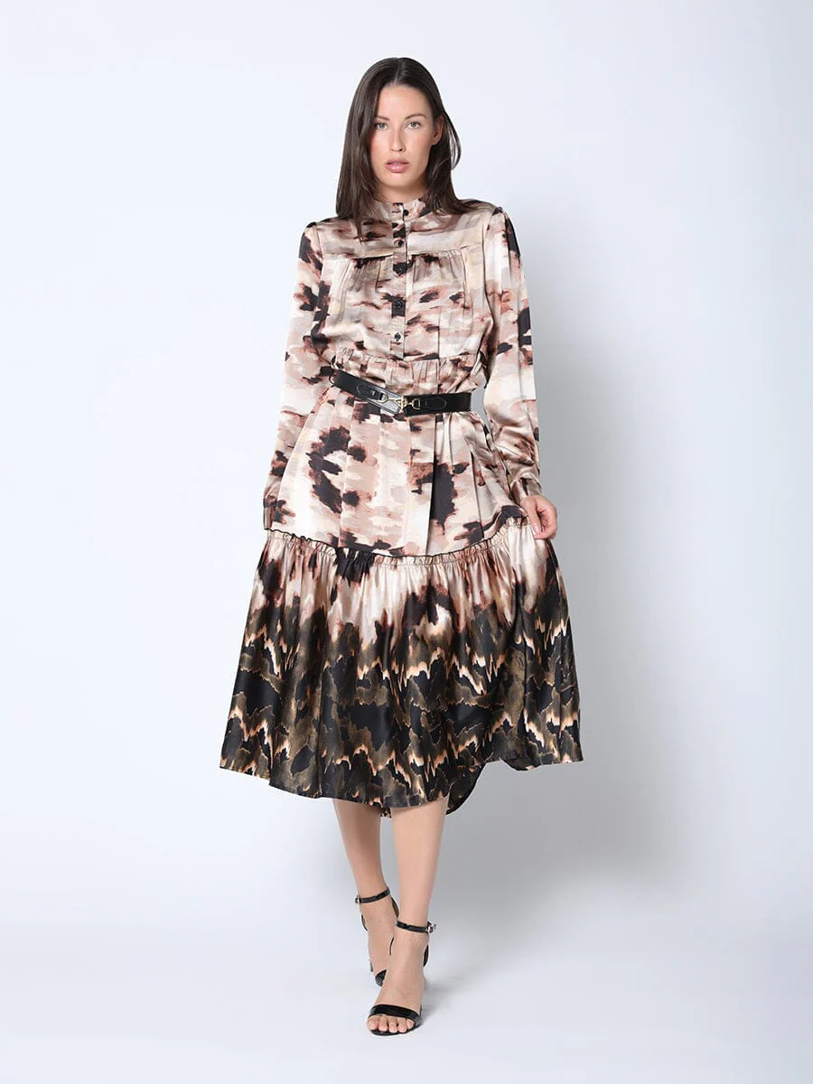 Print Mock Neck Belted Dress