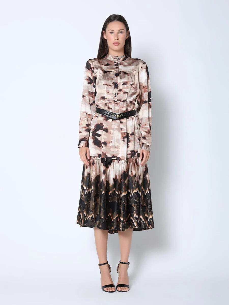 Print Mock Neck Belted Dress - Image 2