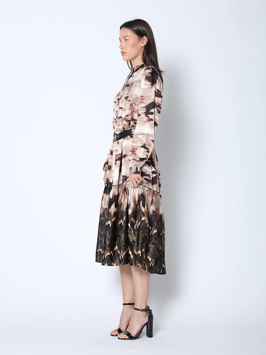 Print Mock Neck Belted Dress - Image 3