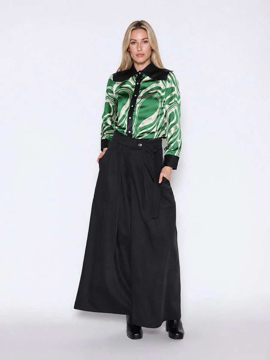 Print & Pleather Spliced Button-Down Shirt Top - Image 2