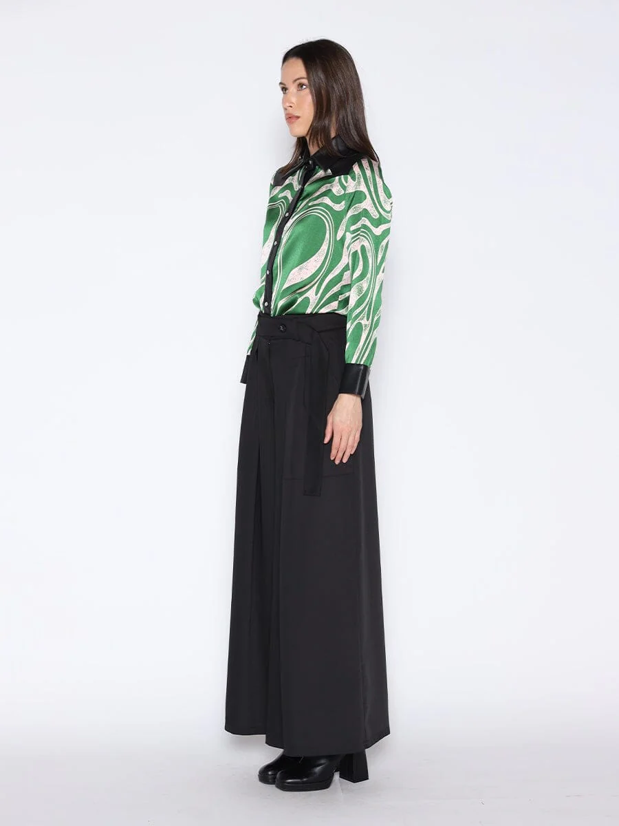 Print & Pleather Spliced Button-Down Shirt Top - Image 3
