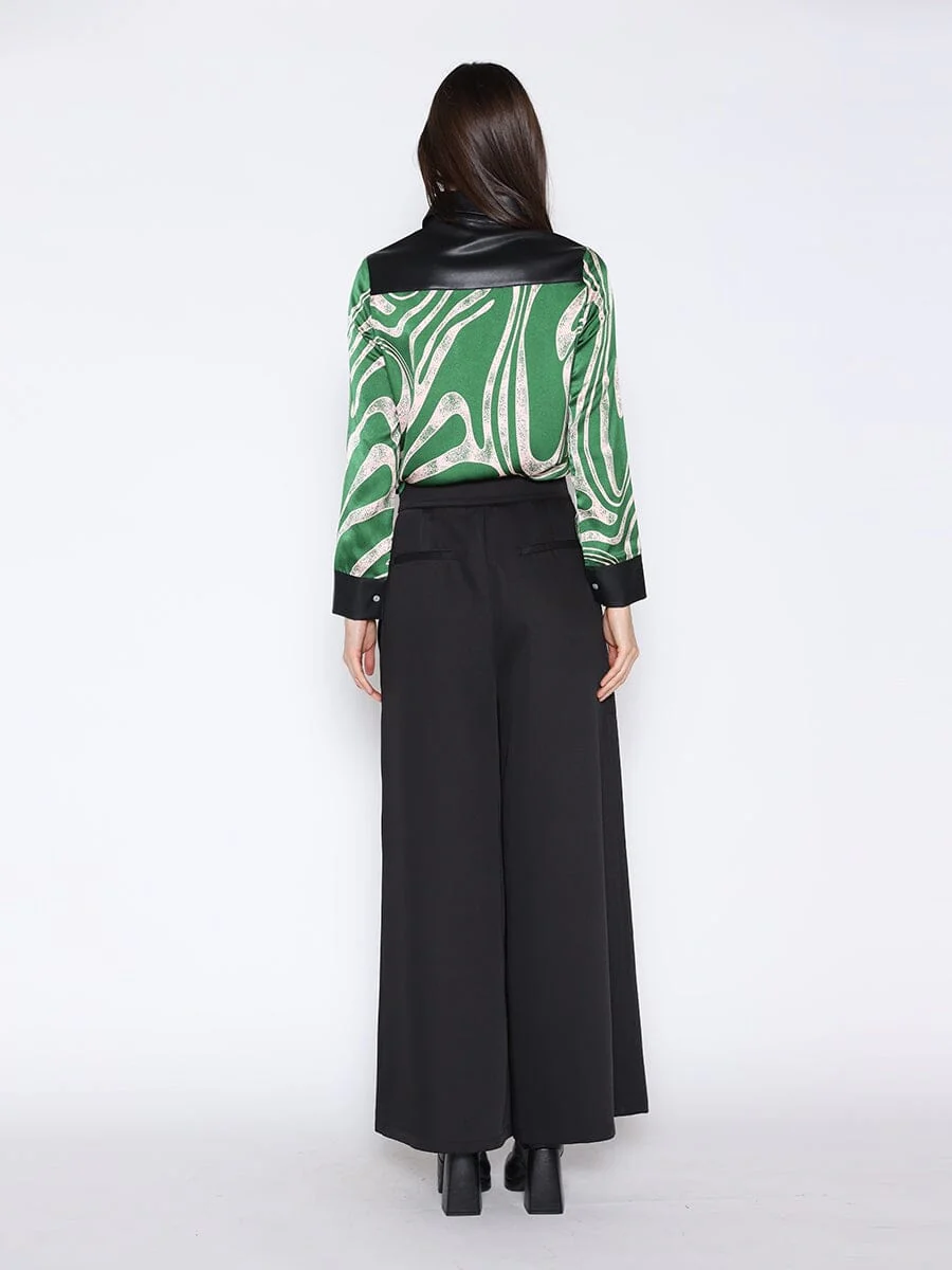 Print & Pleather Spliced Button-Down Shirt Top - Image 4