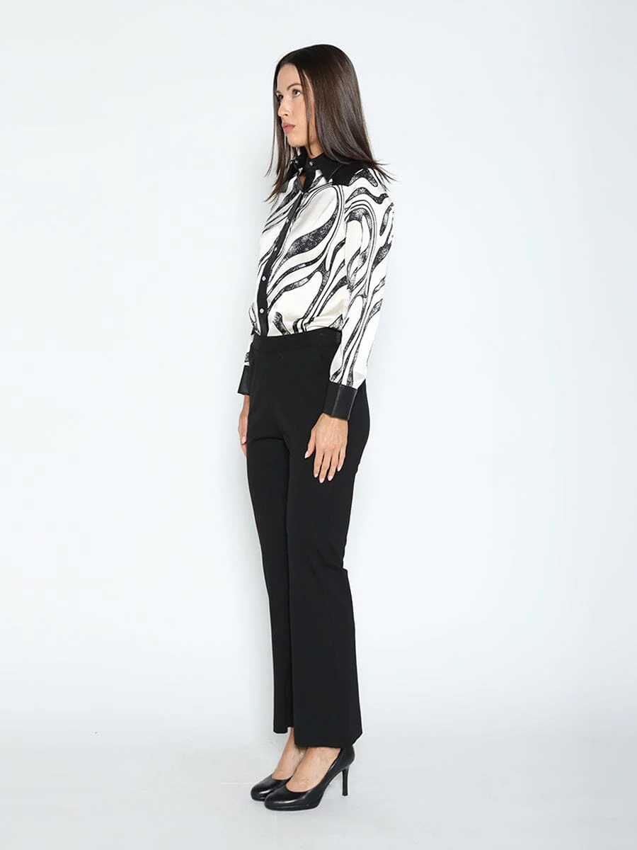 Print & Pleather Spliced Button-Down Shirt Top - Image 6