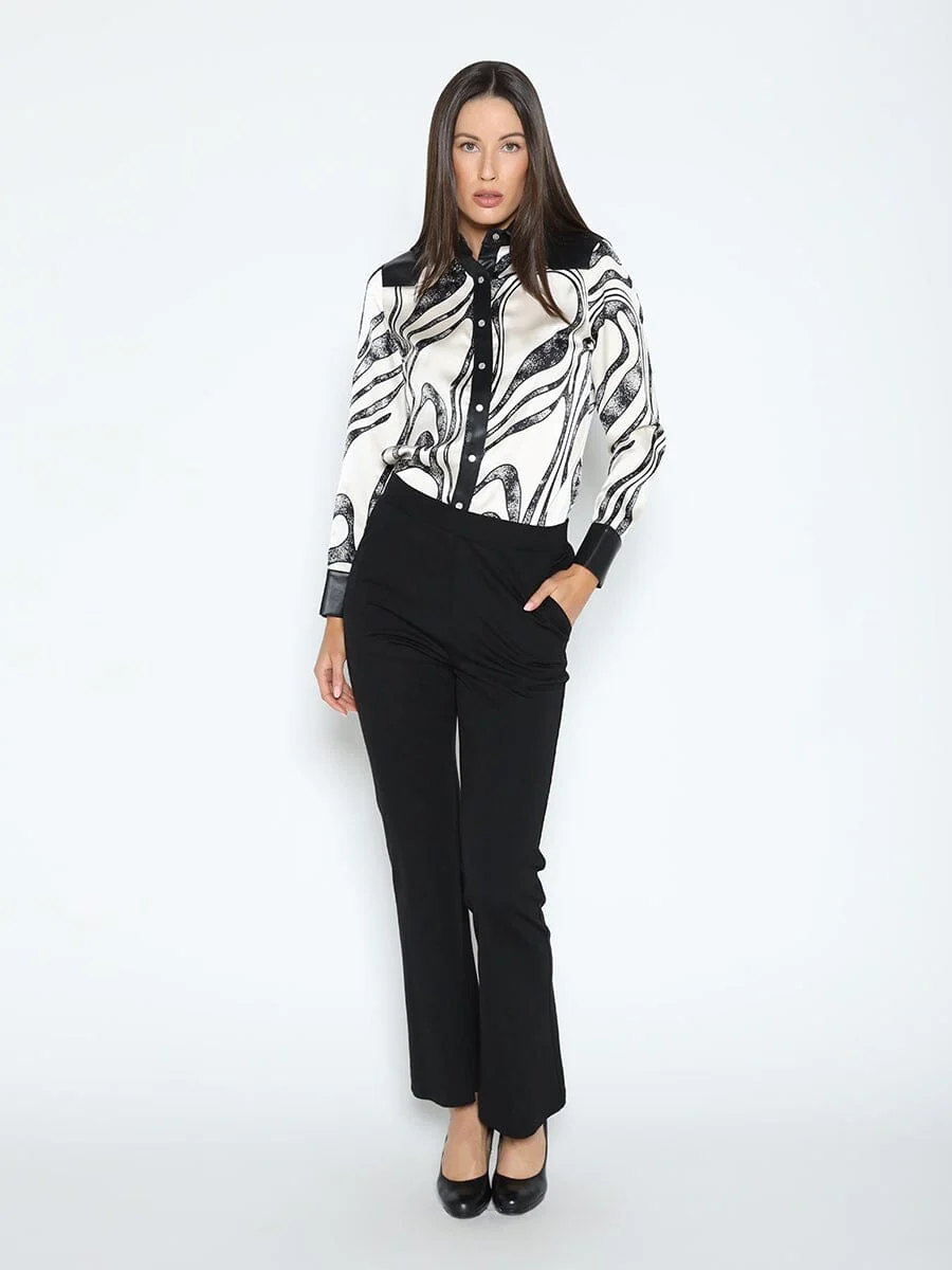 Print & Pleather Spliced Button-Down Shirt Top - Image 7