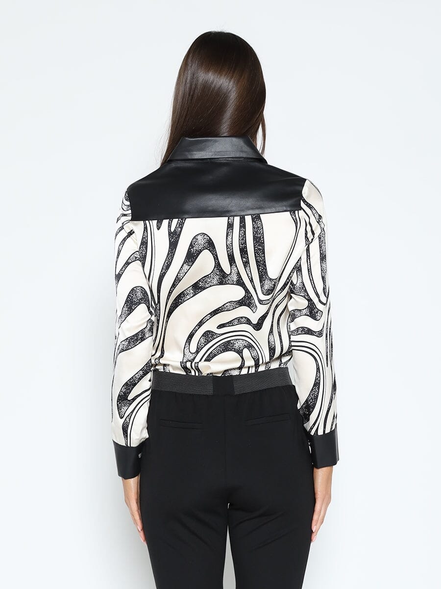 Print & Pleather Spliced Button-Down Shirt Top - Image 8