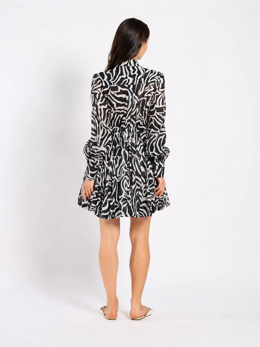 Printed Mini Dress with a Balloon Skirt Silhouette - Image 4