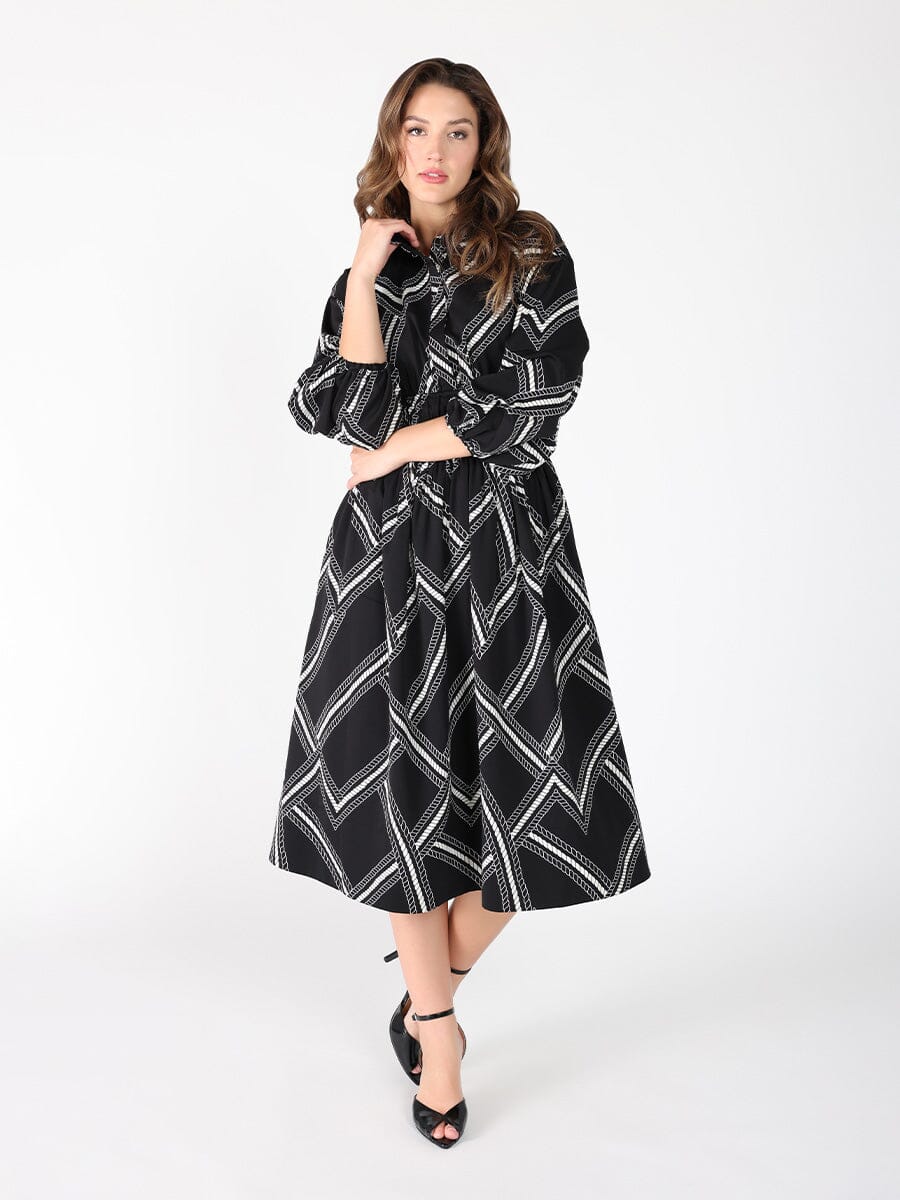 Printed shirt collar elastic waist dress - Image 2