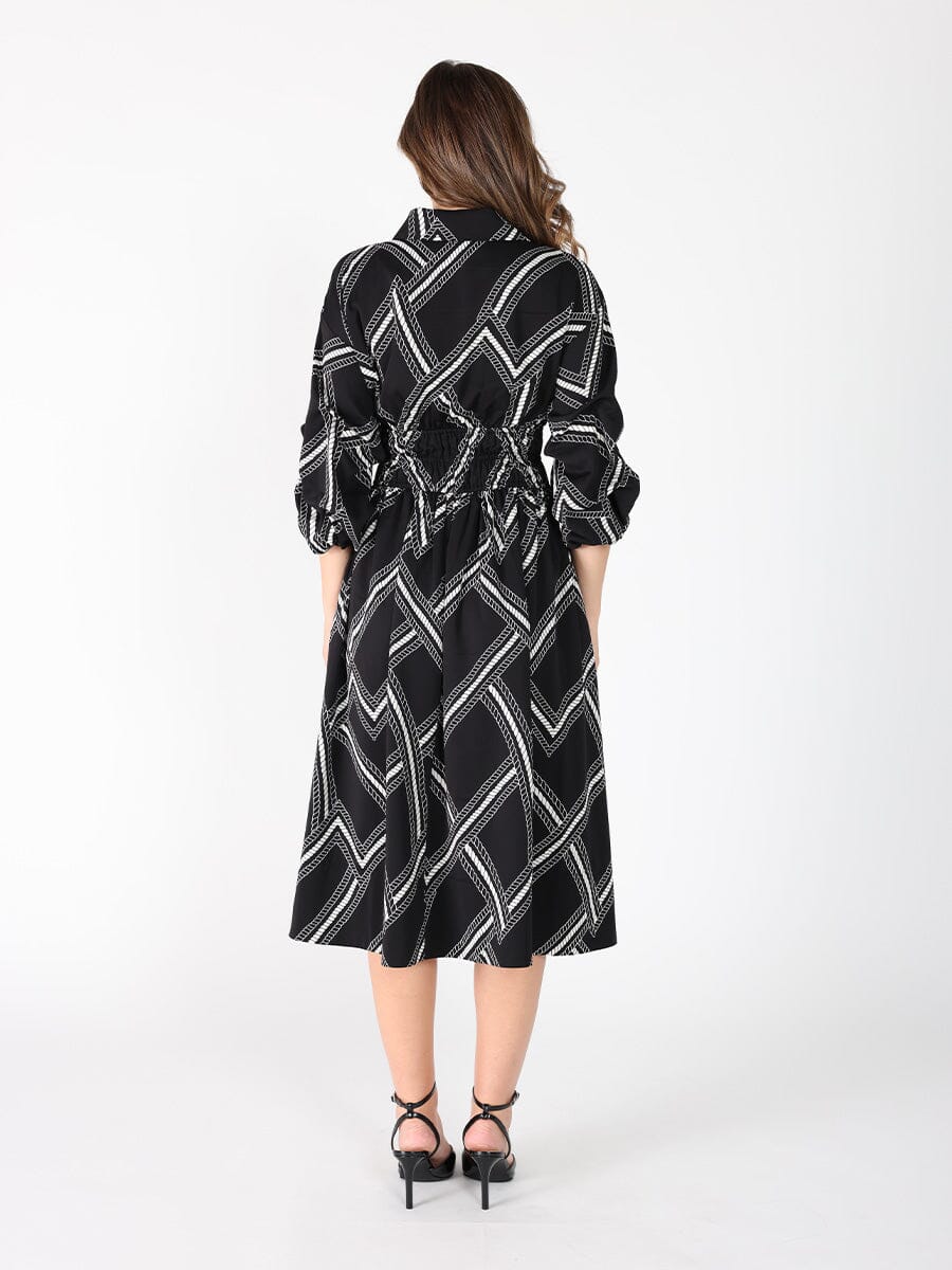 Printed shirt collar elastic waist dress - Image 4