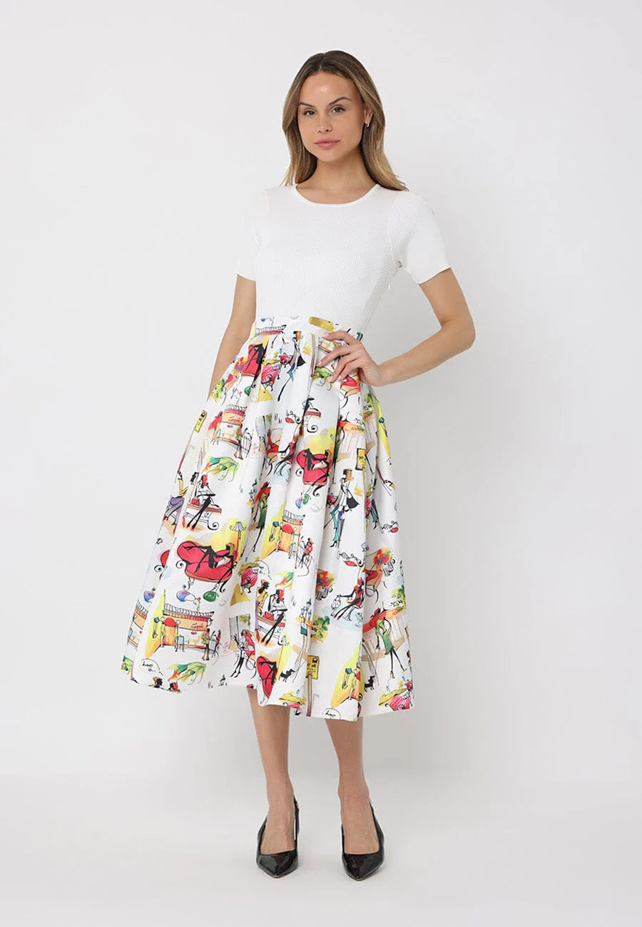 Printed Skirt w/ Ribbed Short Sleeve Top Midi Dres - Image 2