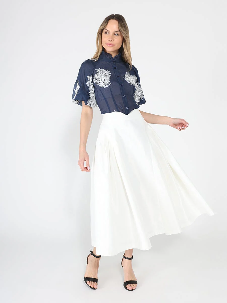 Puff sleeve embroidered organza top - Image 10