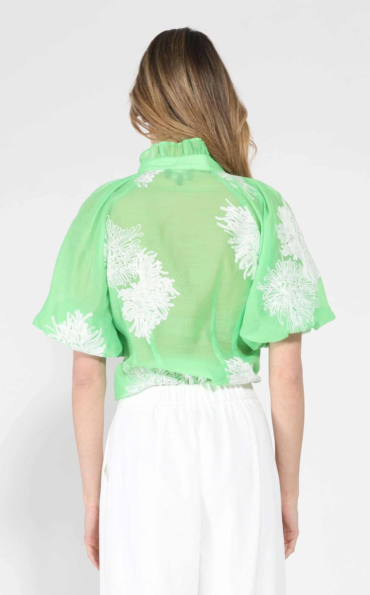 Puff sleeve embroidered organza top - Image 4