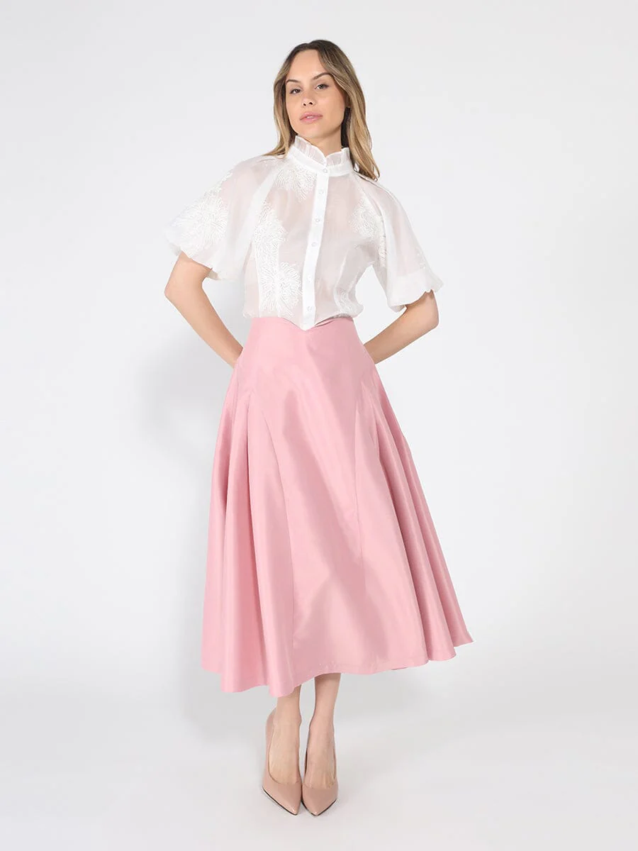 Puff sleeve embroidered organza top - Image 6