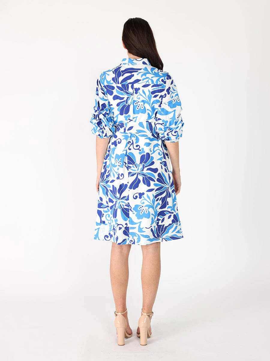 Puffed plated quater sleeve belt dress - Image 4