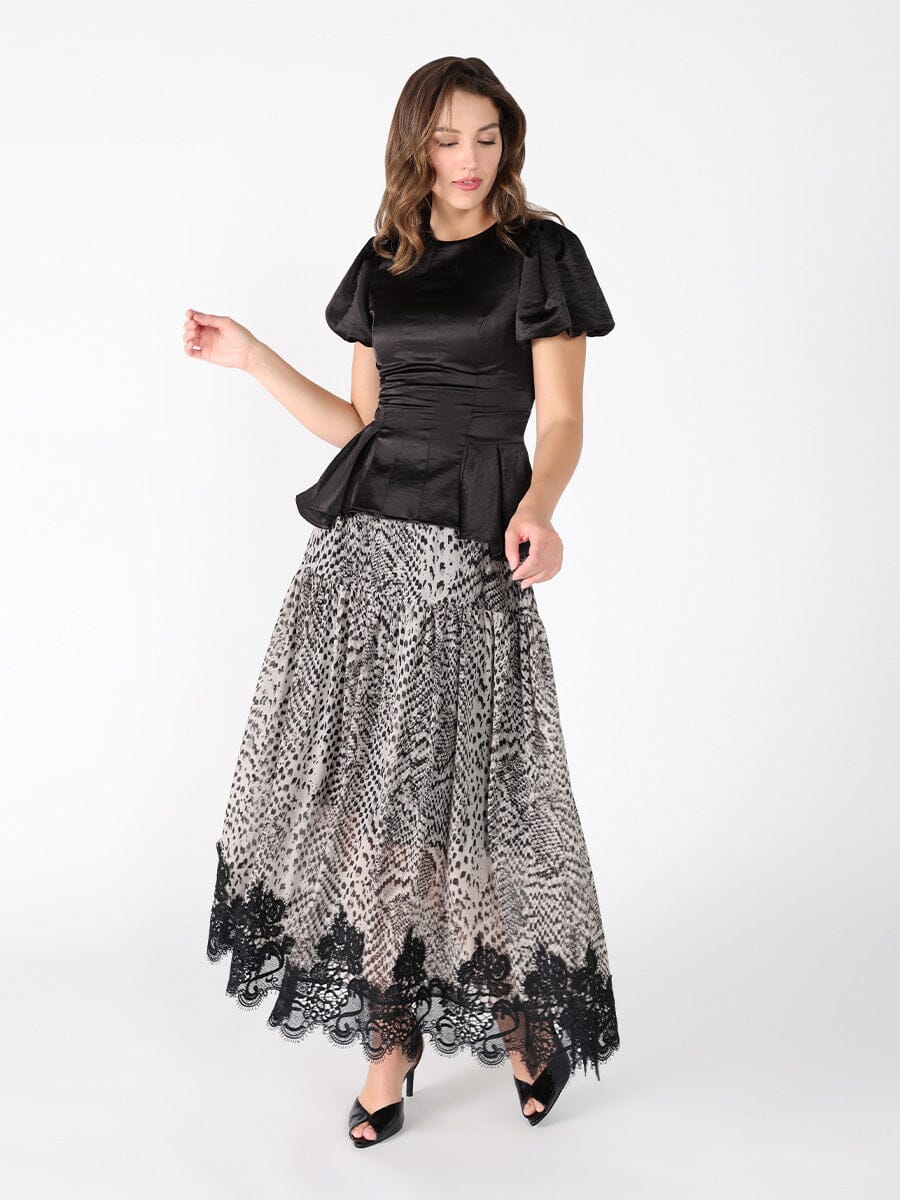 Puffed Sleeve Ruffle Bottom Crew Neck Top - Image 10