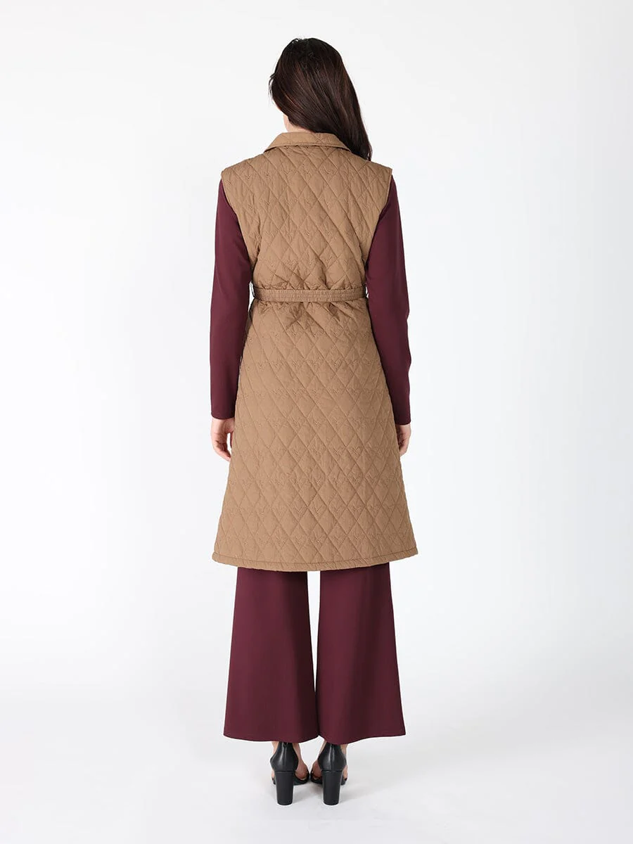 Quilted Sleeveless Belted Long Jacket - Image 4