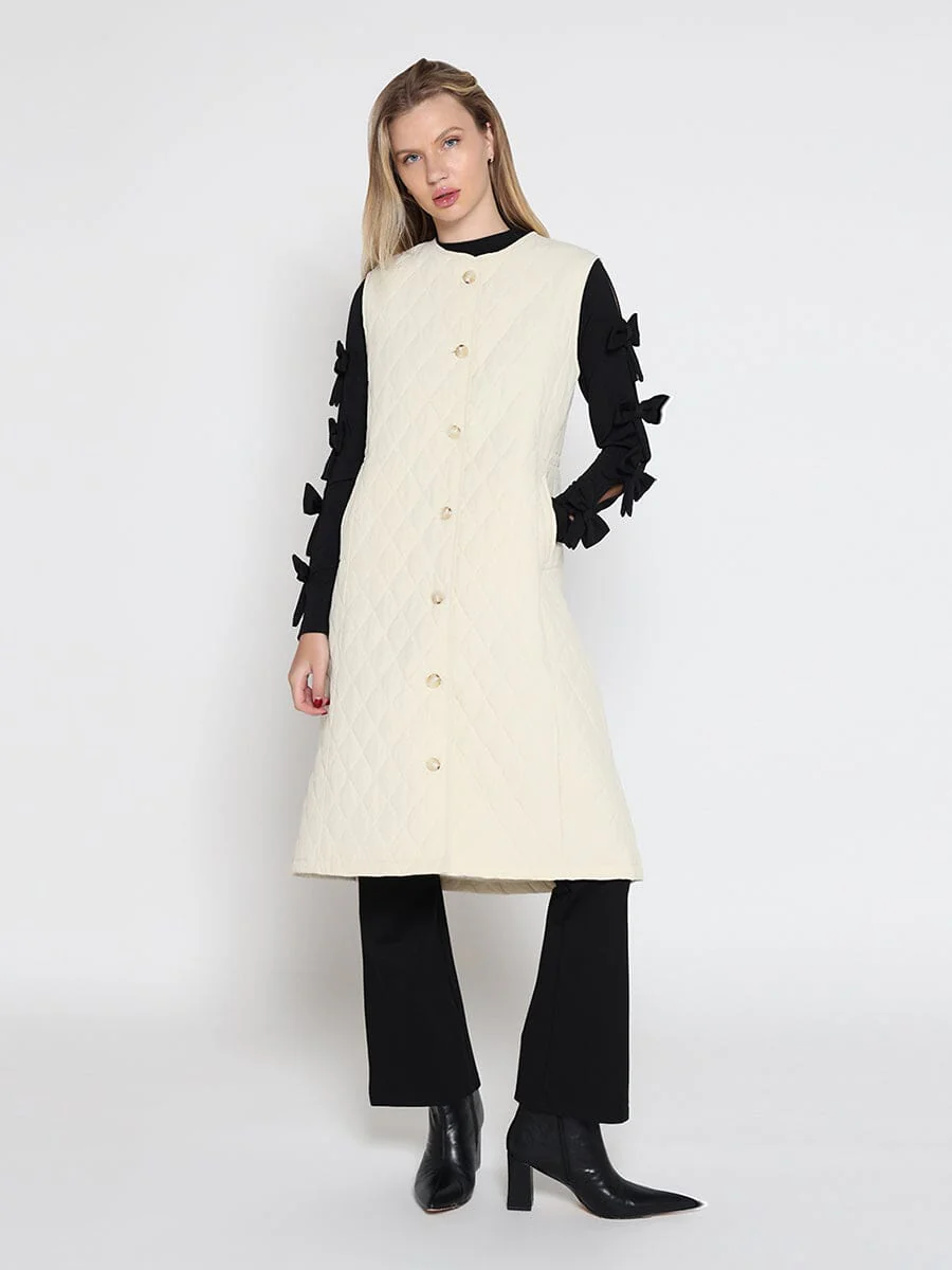Quilted Sleeveless Long Vest - Image 2