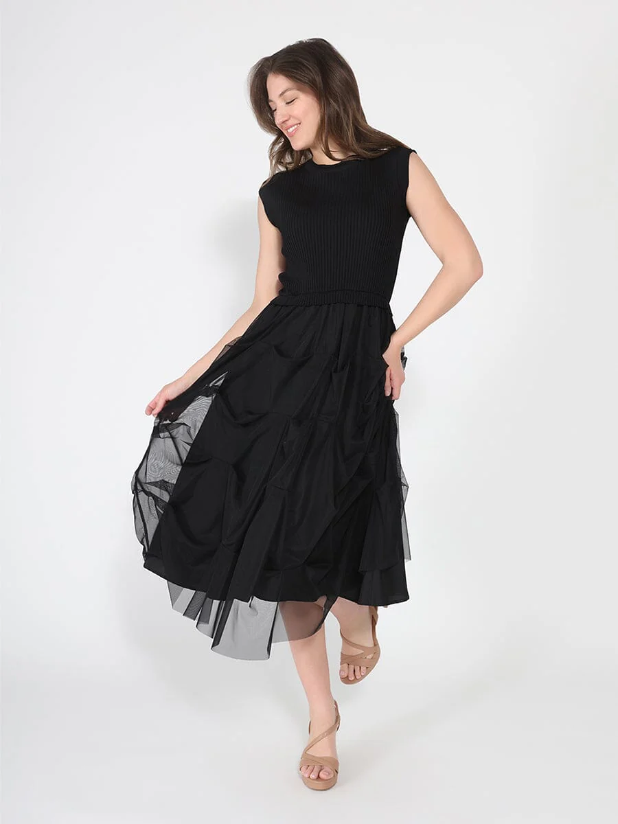 Ribbed Top and Mesh Bottom Long Dress - Image 2