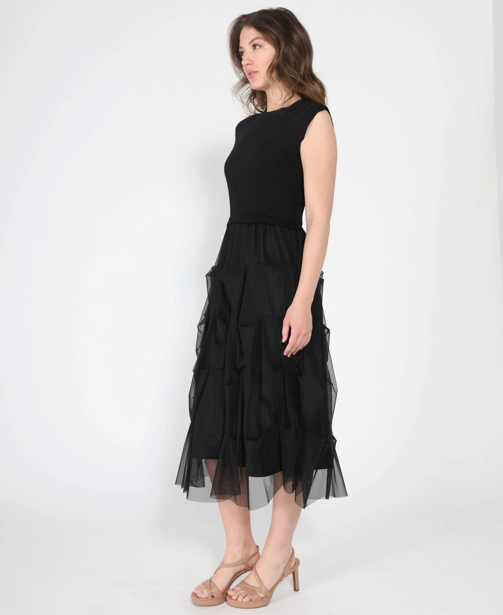 Ribbed Top and Mesh Bottom Long Dress - Image 3
