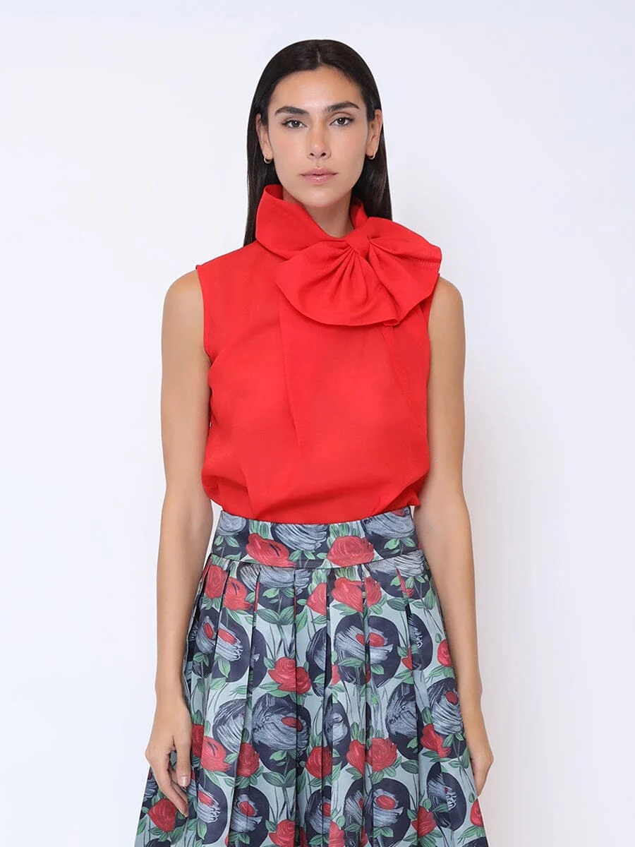 Ribbon Bow Sleeveless Organza Top