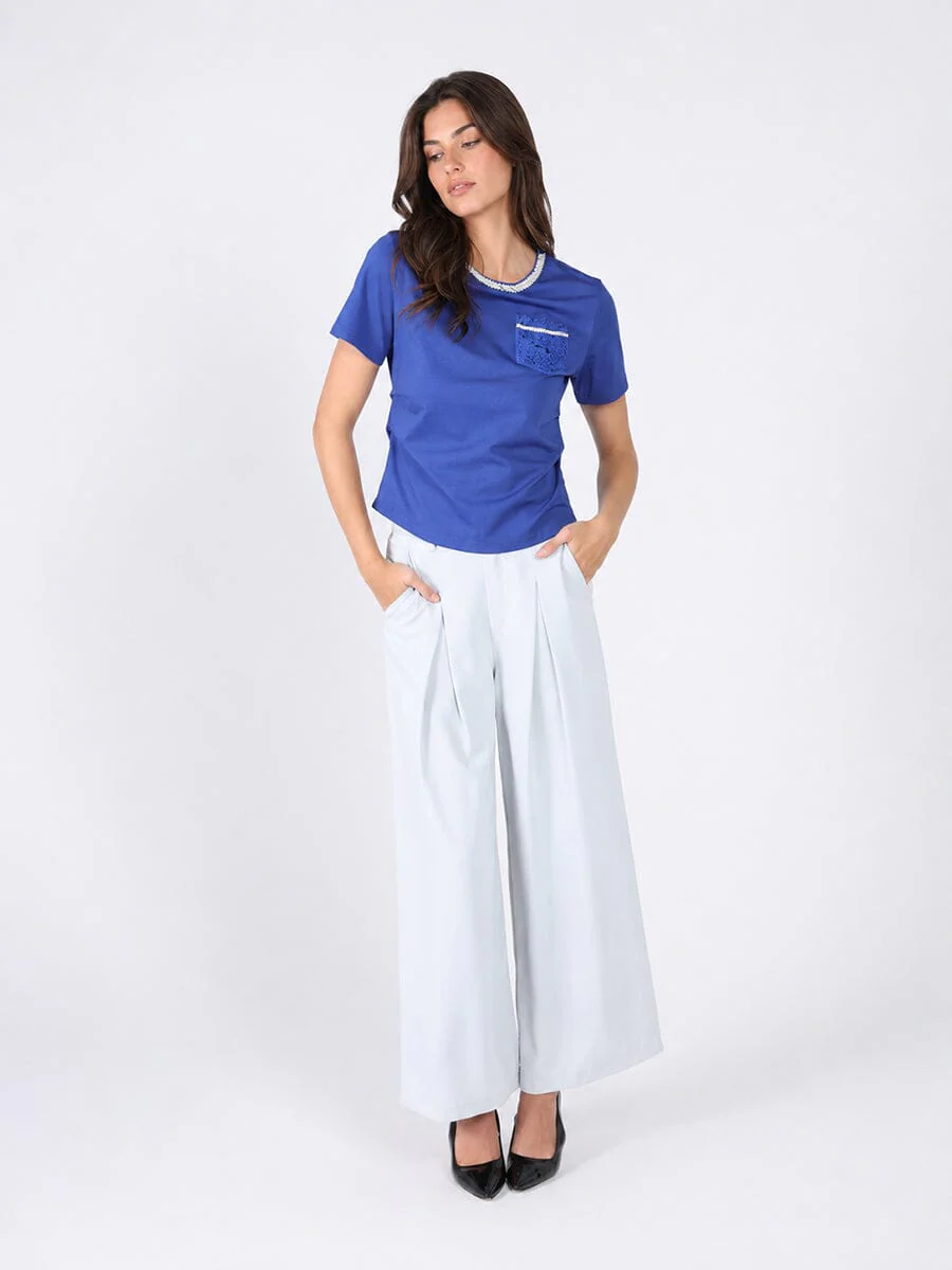 Round Neck Lace & Pocket T-Shirt - Image 2