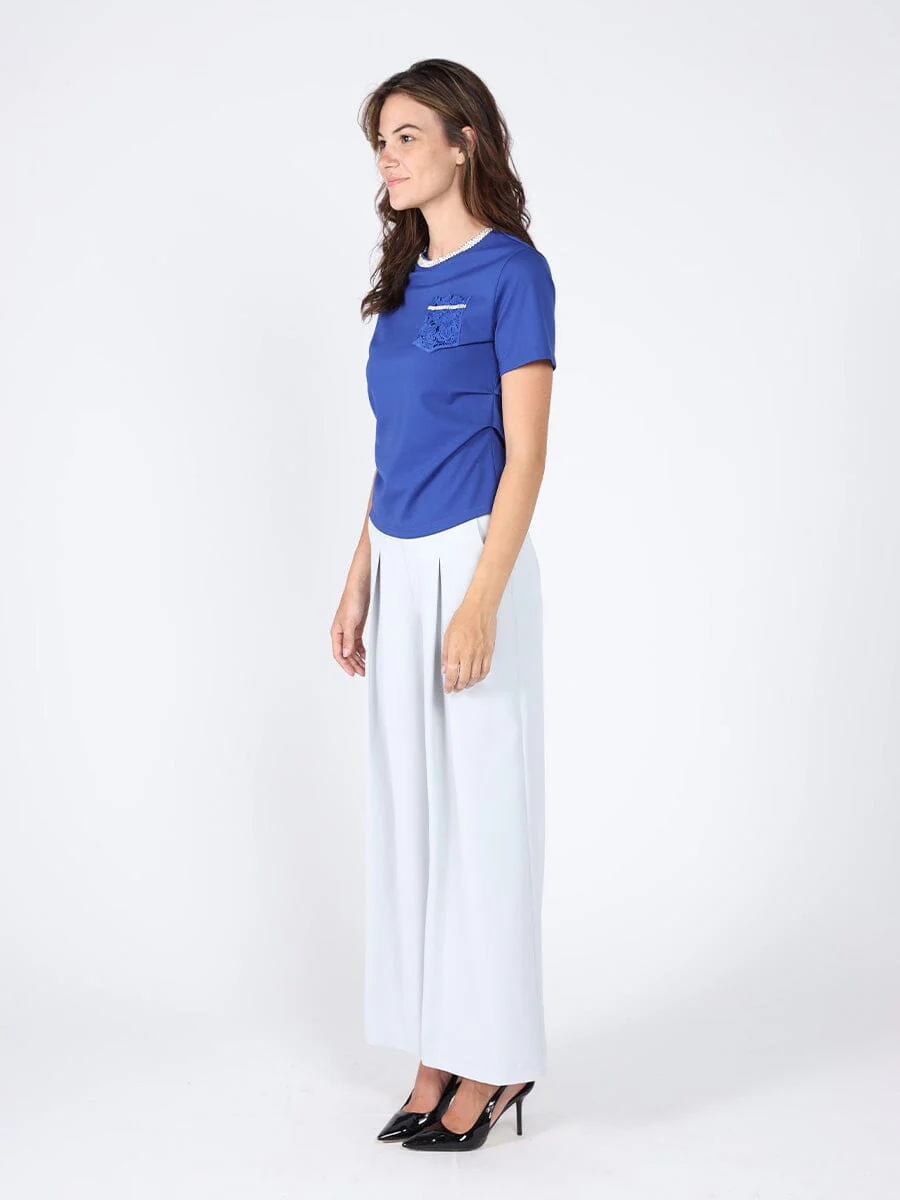 Round Neck Lace & Pocket T-Shirt - Image 3