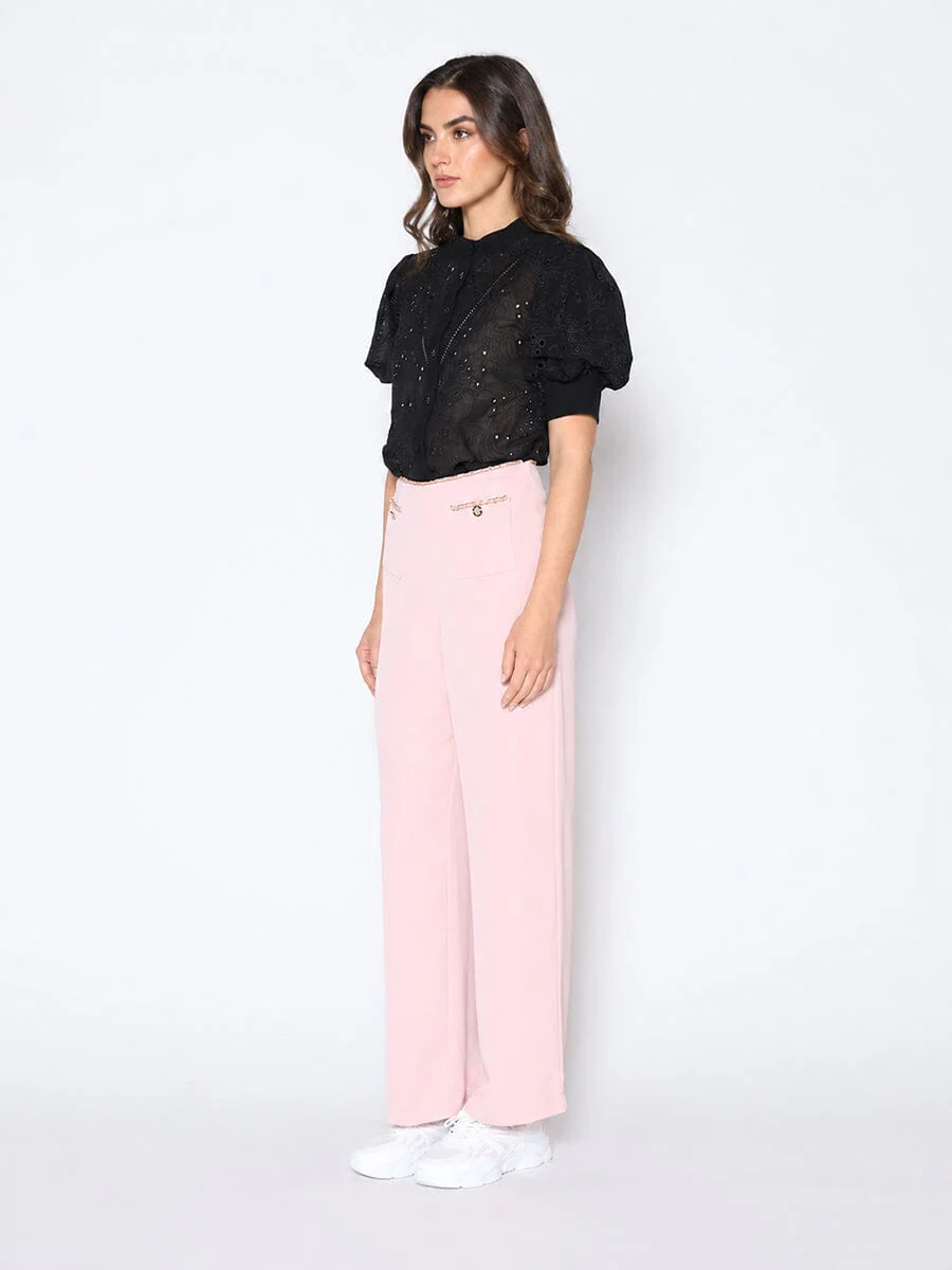 Round-Neck Puff Sleeve Eyelet Top - Image 3