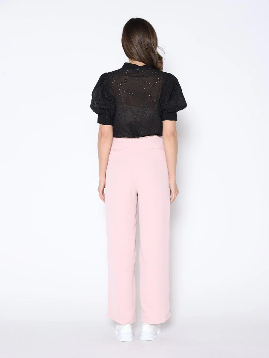 Round-Neck Puff Sleeve Eyelet Top - Image 4
