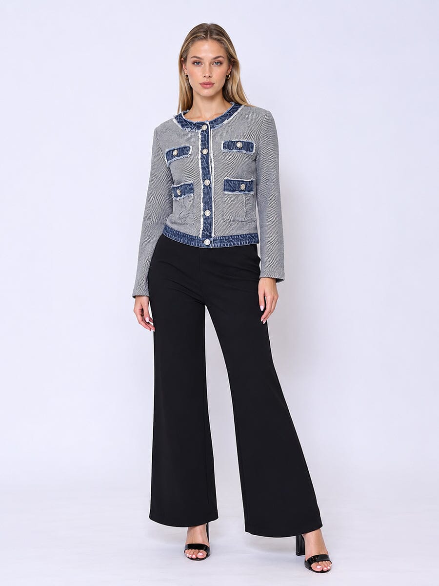 Round Neck Two- tone Denim Jacket - Image 2