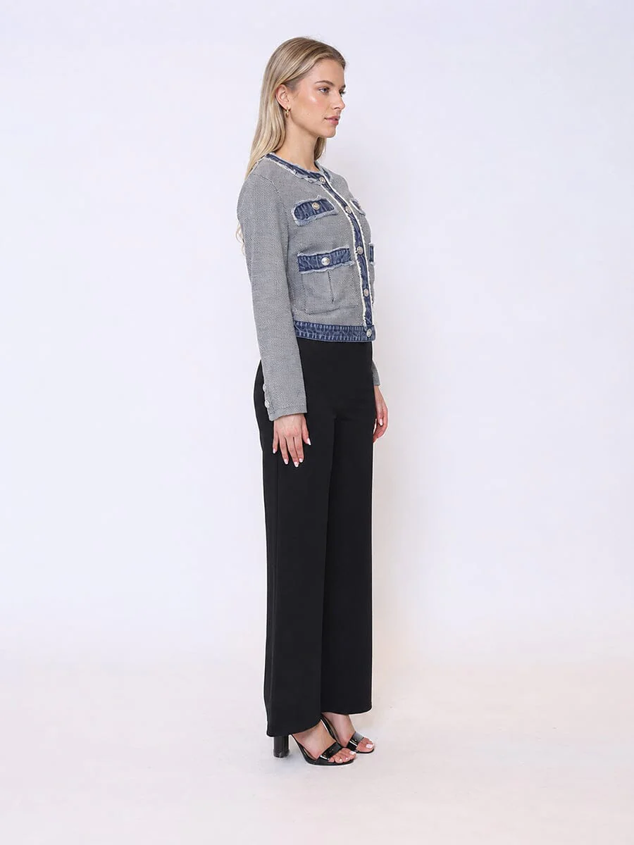 Round Neck Two- tone Denim Jacket - Image 3