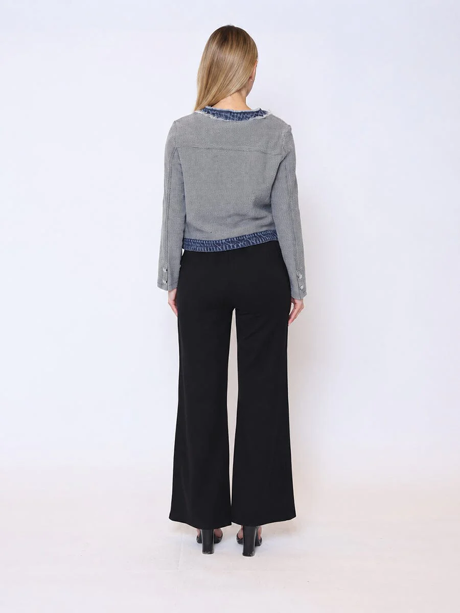 Round Neck Two- tone Denim Jacket - Image 4