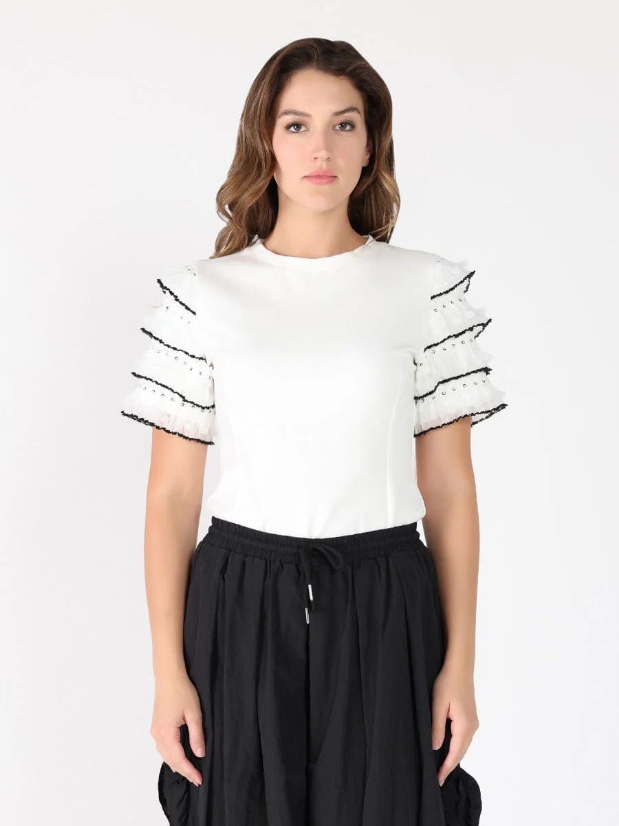 Round Neckline Tiered Short Sleeve Top