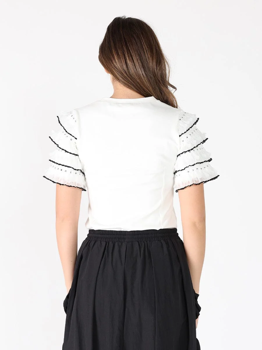 Round Neckline Tiered Short Sleeve Top - Image 4