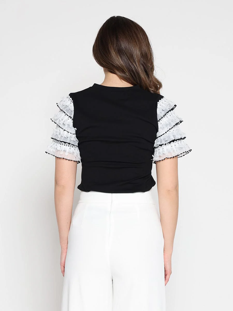Round Neckline Tiered Short Sleeve Top - Image 8