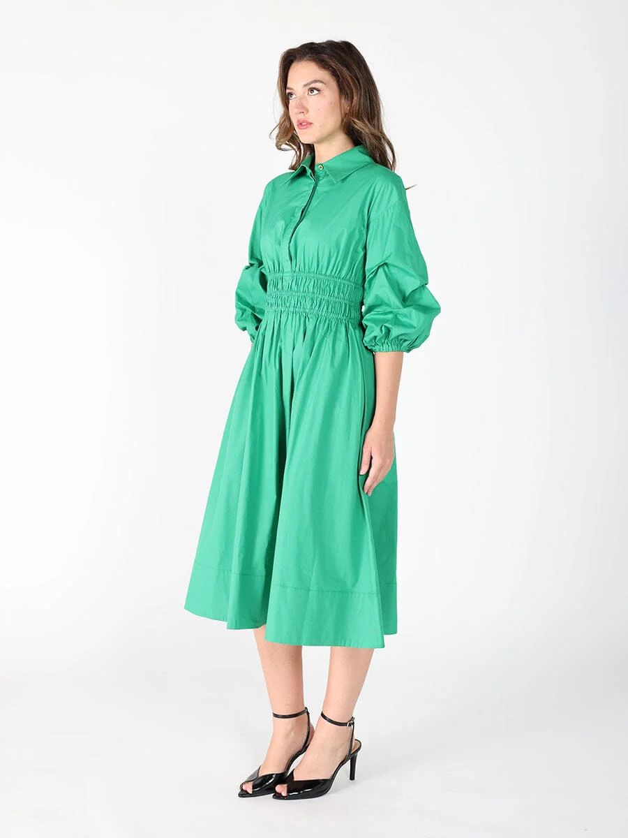 Ruched Puff Sleeve & Waist A Line Midi Dress - Image 11
