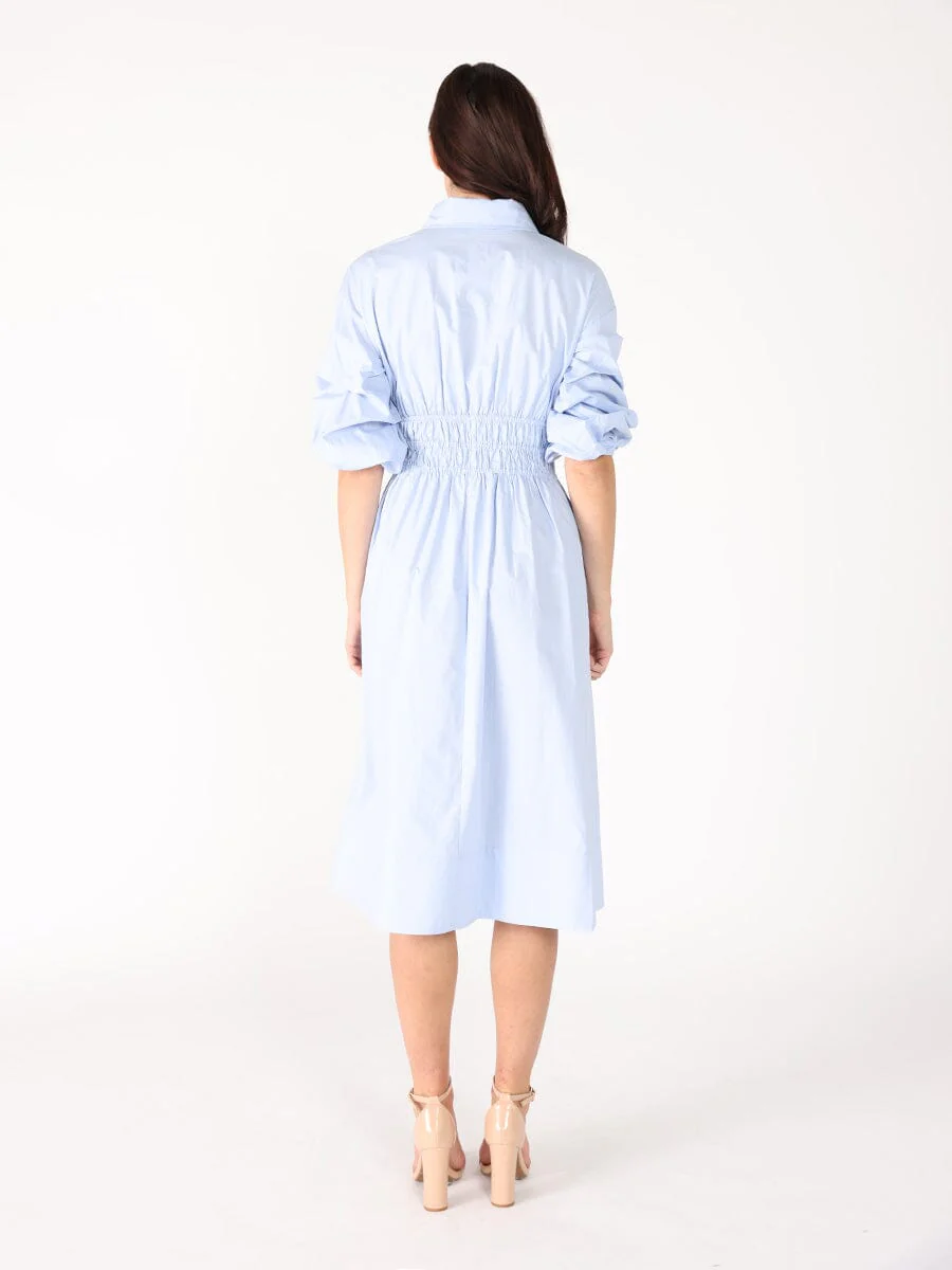Ruched Puff Sleeve & Waist A Line Midi Dress - Image 8