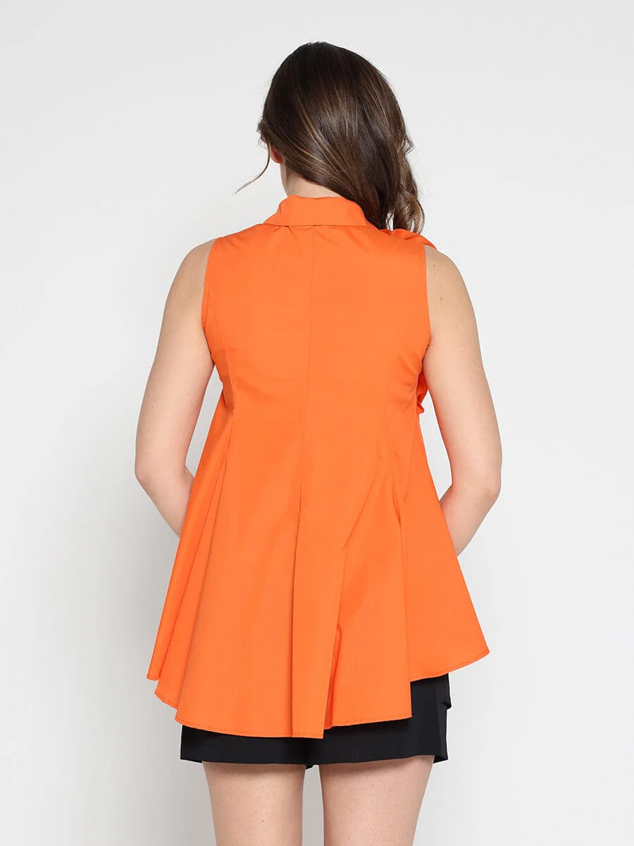 Ruffle Flower Applique Asymmetrical Hem Shirt - Image 4