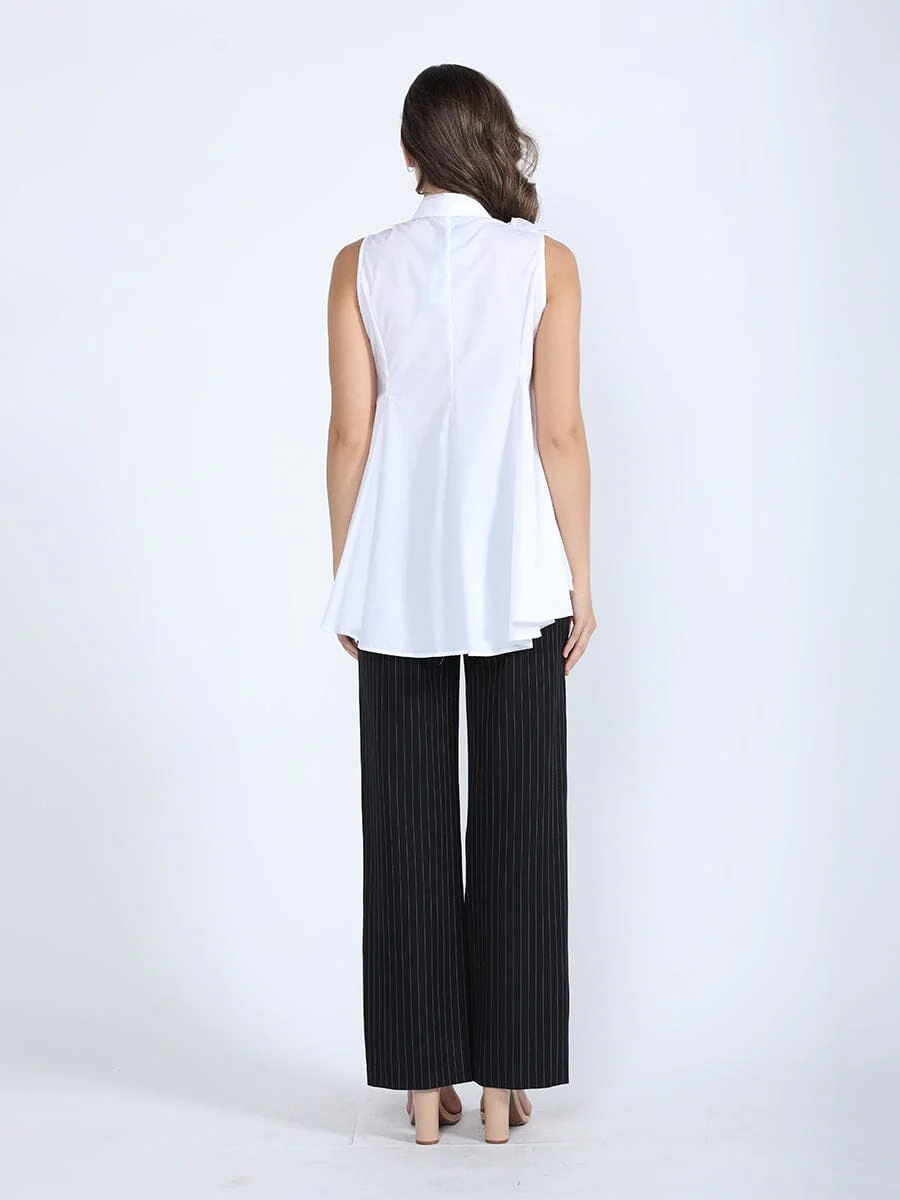 Ruffle Flower Applique Asymmetrical Hem Shirt - Image 8