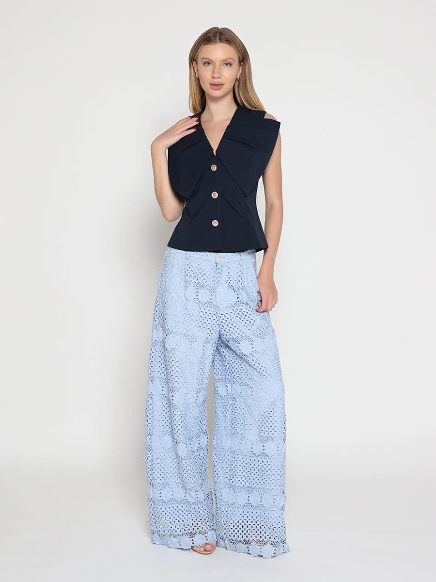 Ruffle Front Button Down Sleeveless Jacket - Image 2