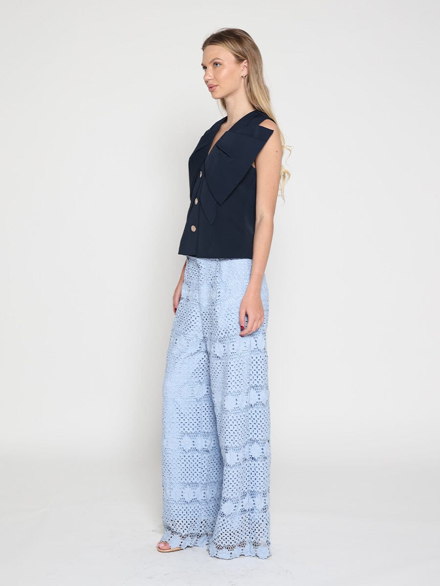 Ruffle Front Button Down Sleeveless Jacket - Image 3