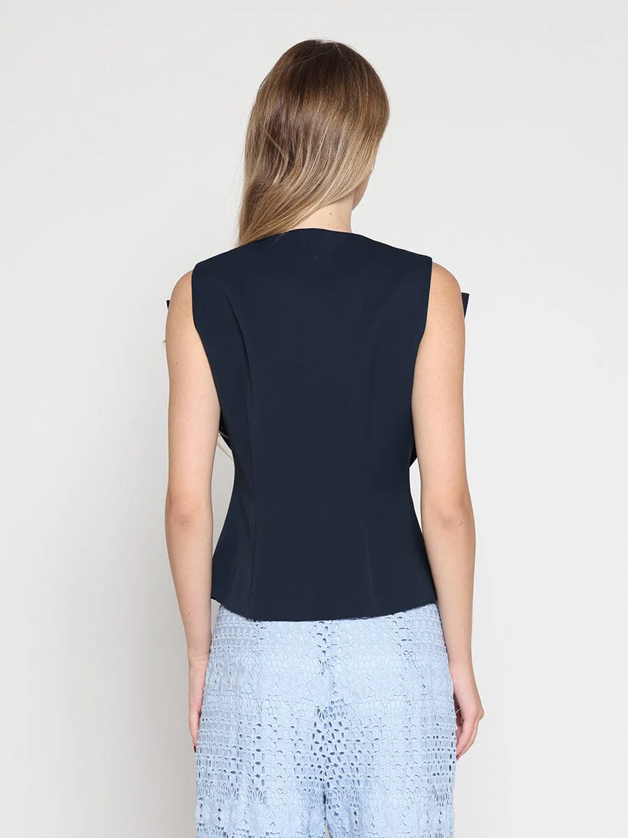 Ruffle Front Button Down Sleeveless Jacket - Image 4