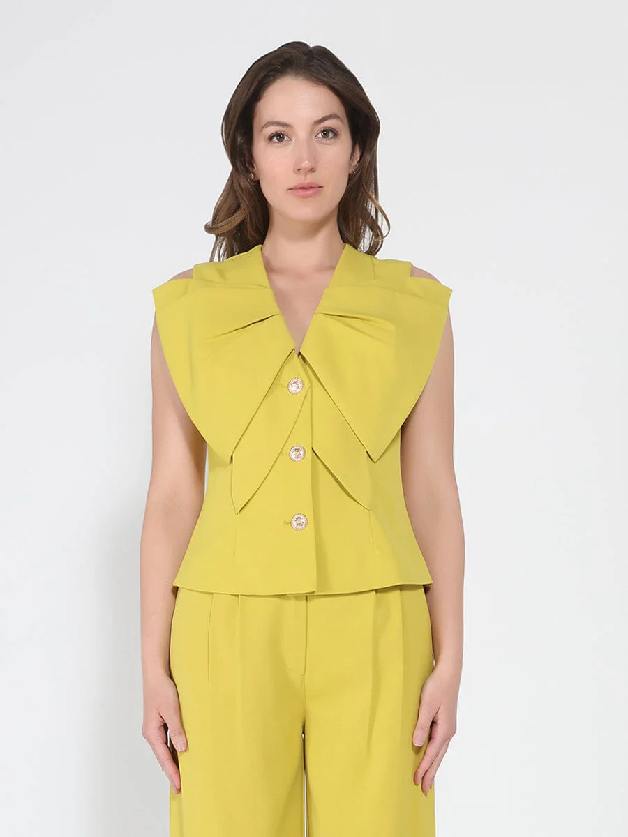 Ruffle Front Button Down Sleeveless Jacket - Image 5