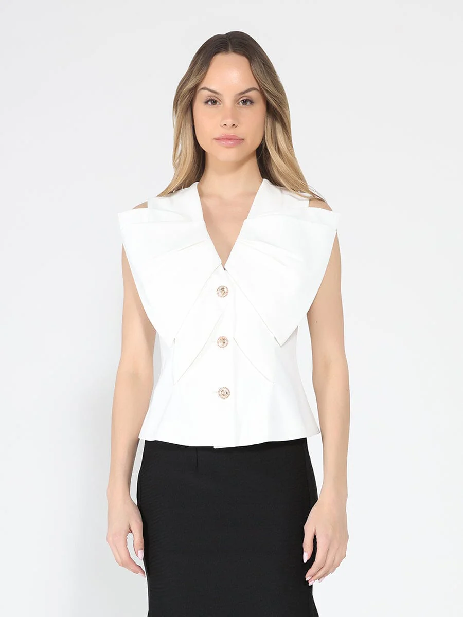 Ruffle Front Button Down Sleeveless Jacket - Image 9